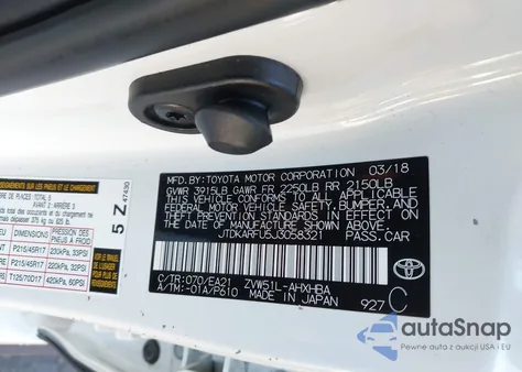2018 Toyota Prius Three Touring z USA, uszkodzony, nr VIN JTDKARFU5J3058321